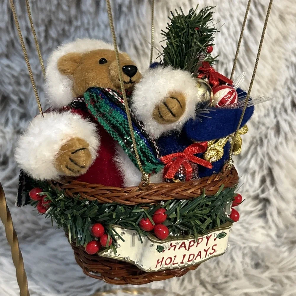 Avon Fiber Optic Hot Air Balloon Bear Santa‎ Ornament Christmas Decor Vintage